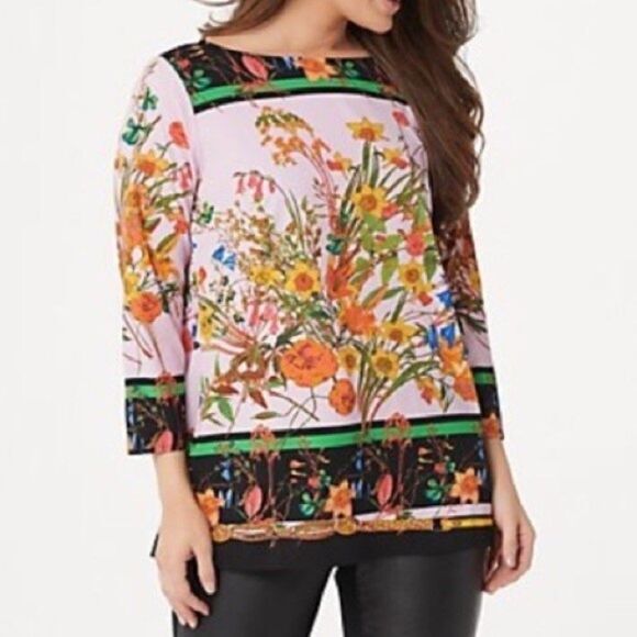 Linea by Louis‎ DELL’OLIO Floral Boatneck blouse 6 Artsy Art to wear Abstract - Picture 1 of 16